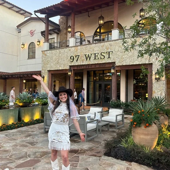 12th Tribe White and Gold Patterned Mini Dress - Picture 3 of 3